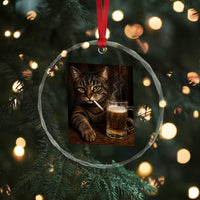 Funny Smoking Cat Crystal Glass Ornament Cigarette Kitty Beer Lover