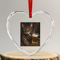 Funny Smoking Cat Heart Crystal Glass Ornament Cigarette Kitty Beer Lover