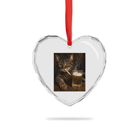 Funny Smoking Cat Heart Crystal Glass Ornament Cigarette Kitty Beer Lover