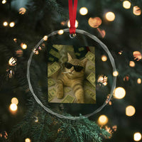 Funny Smoking Cat Selfie Meme Crystal Glass Ornament Gen Z Joke - Wonder Print Shop