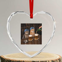 Funny Smoking Cats Drinking Beer at the Bar Heart Crystal Glass Ornament Funny Bad Boys Cigarette Kitty Gen Z Meme