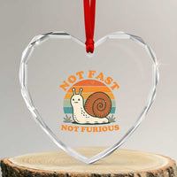 Funny Snail Introvert Slow Living Heart Crystal Glass Ornament Not Fast Not Furious Retro Sunset