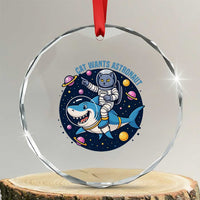 Funny Space Cat Wants Astronaut Crystal Glass Ornament Sharks Sci fi Fan Universe TS12