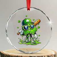 Funny St Patricks Day Clover Baseball Player Gift Crystal Glass Ornament