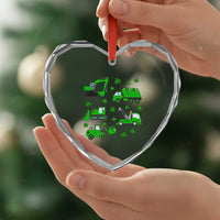 Funny St Patricks Day Construction Trucks Irish Shamrock Heart Crystal Glass Ornament