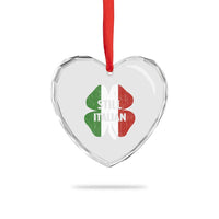 Funny St Patricks Day Italian Heart Crystal Glass Ornament Retro Vintage Shamrock Italy Flag