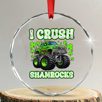 Funny St Patricks Day Monster Truck Crystal Glass Ornament I Crush Shamrocks Retro TS02