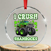 Funny St Patricks Day Monster Truck Crystal Glass Ornament I Crush Shamrocks Retro - Wonder Print Shop