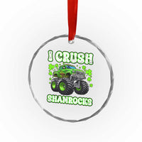 Funny St Patricks Day Monster Truck Crystal Glass Ornament I Crush Shamrocks Retro TS02