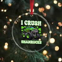 Funny St Patricks Day Monster Truck Crystal Glass Ornament I Crush Shamrocks Retro TS02