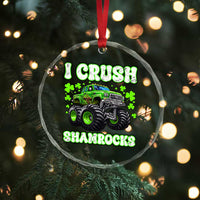 Funny St Patricks Day Monster Truck Crystal Glass Ornament I Crush Shamrocks Retro - Wonder Print Shop