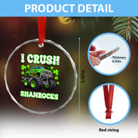 Funny St Patricks Day Monster Truck Crystal Glass Ornament I Crush Shamrocks Retro TS02