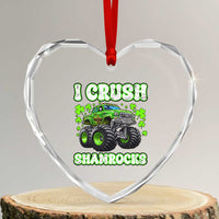Funny St Patricks Day Monster Truck Heart Crystal Glass Ornament I Crush Shamrocks Retro - Wonder Print Shop