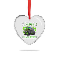 Funny St Patricks Day Monster Truck Heart Crystal Glass Ornament I Crush Shamrocks Retro - Wonder Print Shop