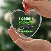 Funny St Patricks Day Monster Truck Heart Crystal Glass Ornament I Crush Shamrocks Retro - Wonder Print Shop