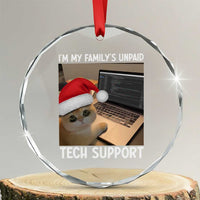 Funny Tech Support Cat Christmas Crystal Glass Ornament - Wonder Print Shop
