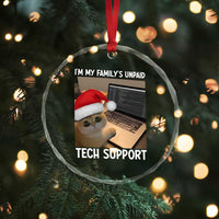 Funny Tech Support Cat Christmas Crystal Glass Ornament - Wonder Print Shop
