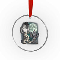 Funny Three Alpha Wolf Howling Moon Crystal Glass Ornament Weird Cringe Werewolf Meme - Wonder Print Shop