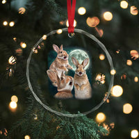 Funny Three Bunny Moon Humorous Rabbit Meme Crystal Glass Ornament