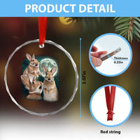 Funny Three Bunny Moon Humorous Rabbit Meme Crystal Glass Ornament