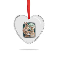 Funny Three Bunny Moon Humorous Rabbit Meme Heart Crystal Glass Ornament