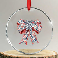 Funny Toile Folk Art Scandinavian Coquette Bow Xmas Crystal Glass Ornament TS11