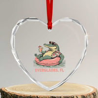 Funny Tropical Alligator Heart Crystal Glass Ornament Everglades Florida FL Summer Vibe - Wonder Print Shop