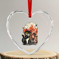 Funny Trouble Maker Cat Heart Crystal Glass Ornament Cute Mischief Graphic Gift For Cat Lover