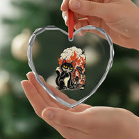 Funny Trouble Maker Cat Heart Crystal Glass Ornament Cute Mischief Graphic Gift For Cat Lover