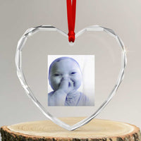 Funny Tuff Baby Giggling Meme Heart Crystal Glass Ornament Viral AI Niche Baby Holding Laugh Photo - Wonder Print Shop