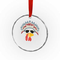 Funny Turkey Face Crystal Glass Ornament Thanksgiving Family Group Native American Costumes - Wonder Print Shop
