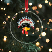 Funny Turkey Face Crystal Glass Ornament Thanksgiving Family Group Native American Costumes - Wonder Print Shop