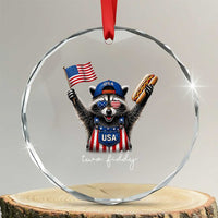 Funny Two Fiddy Raccoon Patriotic Crystal Glass Ornament USA Flag Hot Dog Fourth of July USA 250th Anniversary