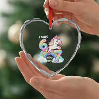Funny Unicorn I Was 6 Now I Am 7 Heart Crystal Glass Ornament Girl Seventh Birthday Gift - Wonder Print Shop