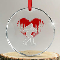 Funny Valentine Bigfoot in Love Heart Hand Sign Crystal Glass Ornament Romantic Sasquatch in Forest Valentines Day