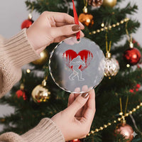 Funny Valentine Bigfoot in Love Heart Hand Sign Crystal Glass Ornament Romantic Sasquatch in Forest Valentines Day