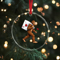 Funny Valentine Bigfoot with Heart Sack Bag Crystal Glass Ornament Romantic Sasquatch Love Letter Valentines Day