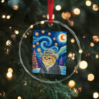 Funny Van Gogh Cat in Starry Night Crystal Glass Ornament - Wonder Print Shop
