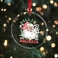 Funny Weed Christmas Crystal Glass Ornament Rollin Into The Holidays Santa Xmas - Wonder Print Shop