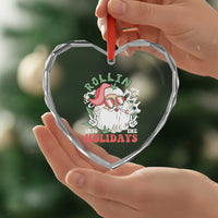 Funny Weed Christmas Heart Crystal Glass Ornament Rollin Into The Holidays Santa Xmas - Wonder Print Shop
