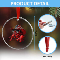 Funny Western Country Crawfish Lover Graphic Crystal Glass Ornament American Flag Cowboy Lobster Patriotic Cajun Season