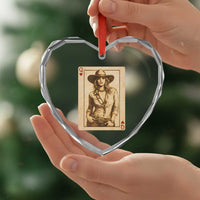 Funny Western Valentine Cowgirl Queen of Hearts Card Heart Crystal Glass Ornament