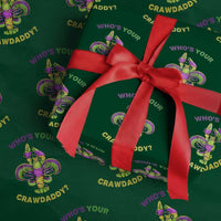 Funny Who's Your Crawdaddy Wrapping Paper Roll Vintage Crawfish Beads Fleur De Lis Mardi Gras