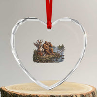 Funny Wolpertinger Bigfoot Fishing Heart Crystal Glass Ornament Beer Drinking Cryptid Fisherman Gift
