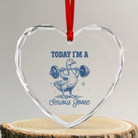 Funny Workout Silly Goose Heart Crystal Glass Ornament Today I'm A Serious Goose Lifting Weights Gym - Wonder Print Shop