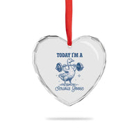 Funny Workout Silly Goose Heart Crystal Glass Ornament Today I'm A Serious Goose Lifting Weights Gym - Wonder Print Shop
