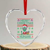 Funny Xmas Alien Santa Heart Crystal Glass Ornament Merry Christmas Humans UFO Outer Space - Wonder Print Shop