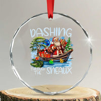 Funny Xmas Cajun Louisiana Crystal Glass Ornament Dashing Through The Sneaux Santa Alligator TS11