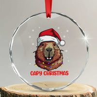 Funny Xmas Capybara Crystal Glass Ornament Capy Xmas Meme Santa Hat TS02