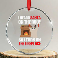 Funny Xmas Cat Crystal Glass Ornament Cat Turned On The Fireplace TS09
